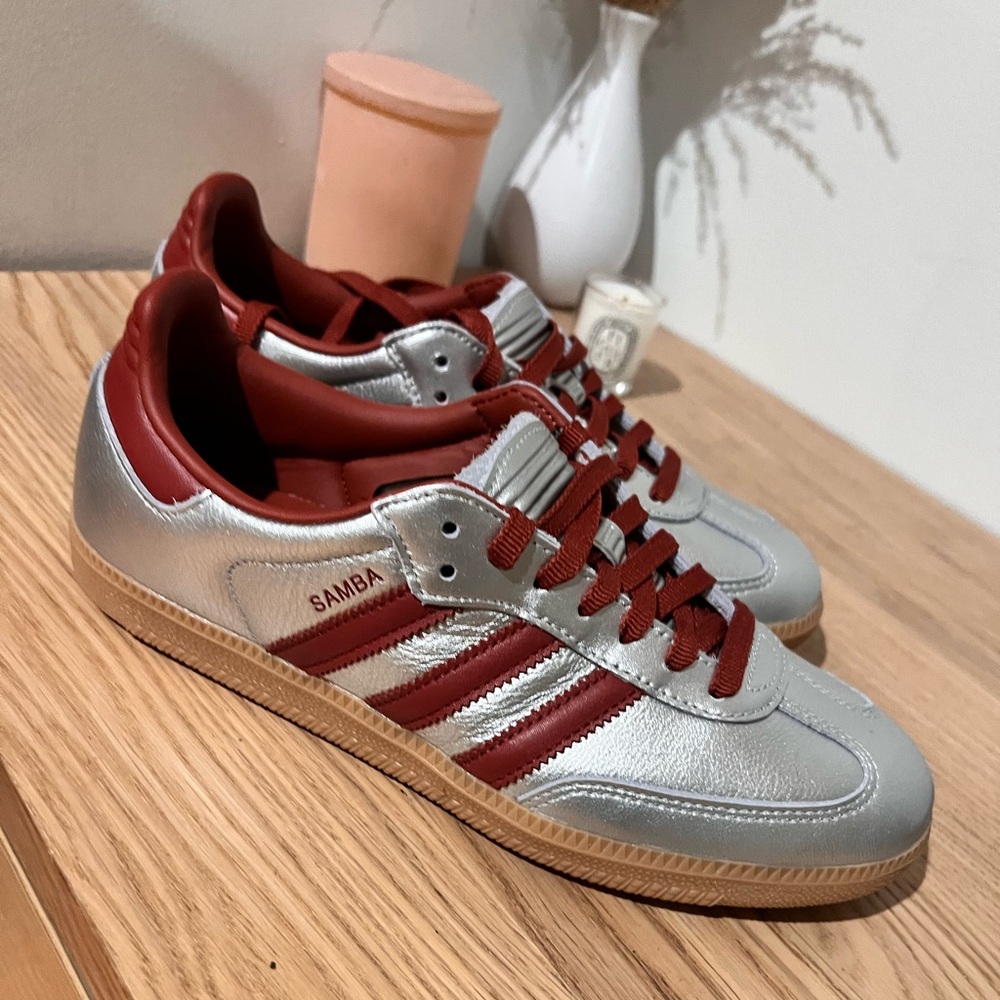 NEW!!!! Adidas Samba Silver and Maroon Sneakers